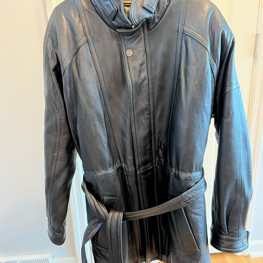 Men's Classic Black Leather Trench Coat